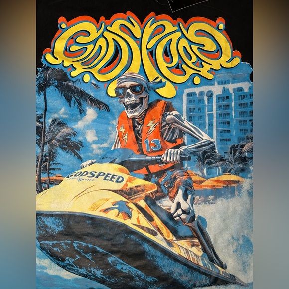 Godspeed Wave Runner Graphic Tee Skeleton Jet Ski Heavy Cotton Limited Edition S - Picture 3 of 14